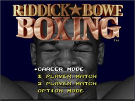 Title screen of Riddick Bowe Boxing on the Nintendo SNES.