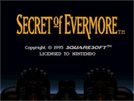 Title screen of Secret of Evermore on the Nintendo SNES.
