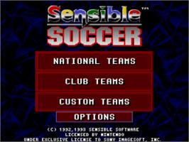 Title screen of Sensible Soccer: European Champions on the Nintendo SNES.