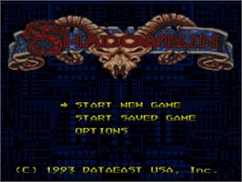 Title screen of Shadowrun on the Nintendo SNES.