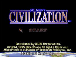 Title screen of Sid Meier's Civilization on the Nintendo SNES.