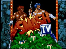 Title screen of Smash T.V. on the Nintendo SNES.