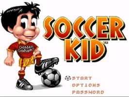 Title screen of Soccer Kid on the Nintendo SNES.