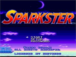Title screen of Sparkster on the Nintendo SNES.