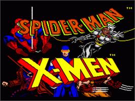 Title screen of Spider-Man and the X-Men: Arcade's Revenge on the Nintendo SNES.