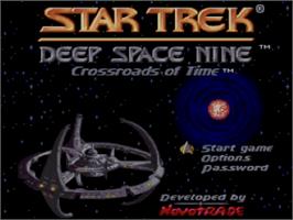 Title screen of Star Trek: Deep Space Nine - Crossroads of Time on the Nintendo SNES.