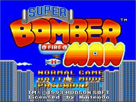Title screen of Super Bomberman on the Nintendo SNES.
