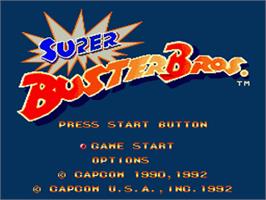 Title screen of Super Buster Bros. on the Nintendo SNES.
