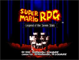 Title screen of Super Mario RPG: Legend of the Seven Stars on the Nintendo SNES.