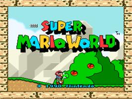 Title screen of Super Mario World on the Nintendo SNES.