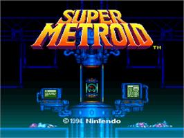 Title screen of Super Metroid on the Nintendo SNES.