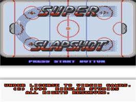 Title screen of Super Slap Shot on the Nintendo SNES.