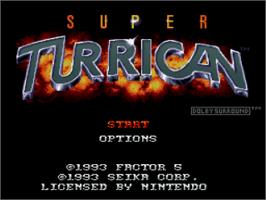 Title screen of Super Turrican on the Nintendo SNES.
