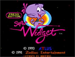 Title screen of Super Widget on the Nintendo SNES.