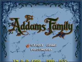 Title screen of The Addams Family on the Nintendo SNES.
