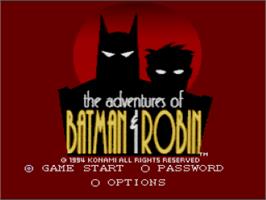 Title screen of The Adventures of Batman and Robin on the Nintendo SNES.