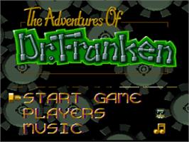 Title screen of The Adventures of Dr. Franken on the Nintendo SNES.