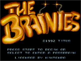 Title screen of The Brainies on the Nintendo SNES.
