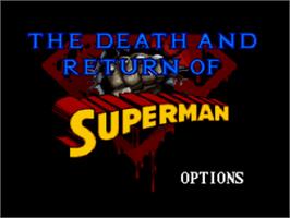 Title screen of The Death and Return of Superman on the Nintendo SNES.