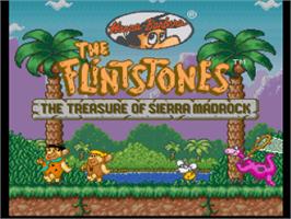 Title screen of The Flintstones: The Treasure of Sierra Madrock on the Nintendo SNES.