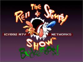Title screen of The Ren & Stimpy Show: Buckaroo$! on the Nintendo SNES.