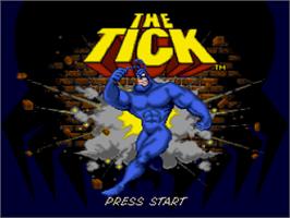 Title screen of The Tick on the Nintendo SNES.