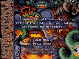 Title screen of Troddlers on the Nintendo SNES.