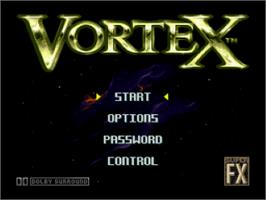 Title screen of Vortex on the Nintendo SNES.