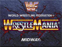 Title screen of WWF Wrestlemania: The Arcade Game on the Nintendo SNES.