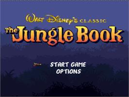 Title screen of Walt Disney's The Jungle Book on the Nintendo SNES.