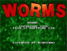 Title screen of Worms on the Nintendo SNES.