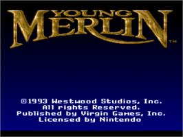 Title screen of Young Merlin on the Nintendo SNES.