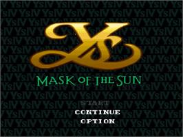 Title screen of Ys IV: Mask of the Sun on the Nintendo SNES.