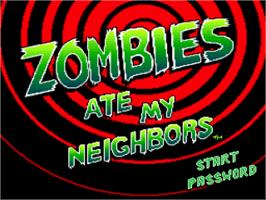 Title screen of Zombies Ate My Neighbors on the Nintendo SNES.