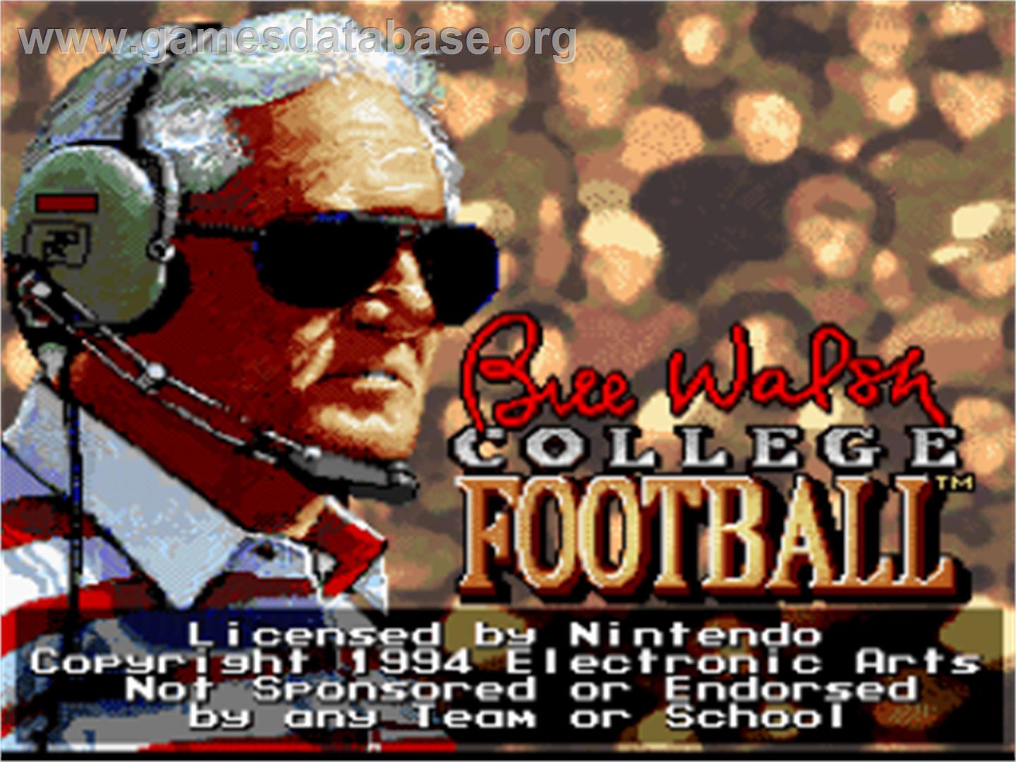 Bill Walsh College Football - Nintendo SNES - Artwork - Title Screen