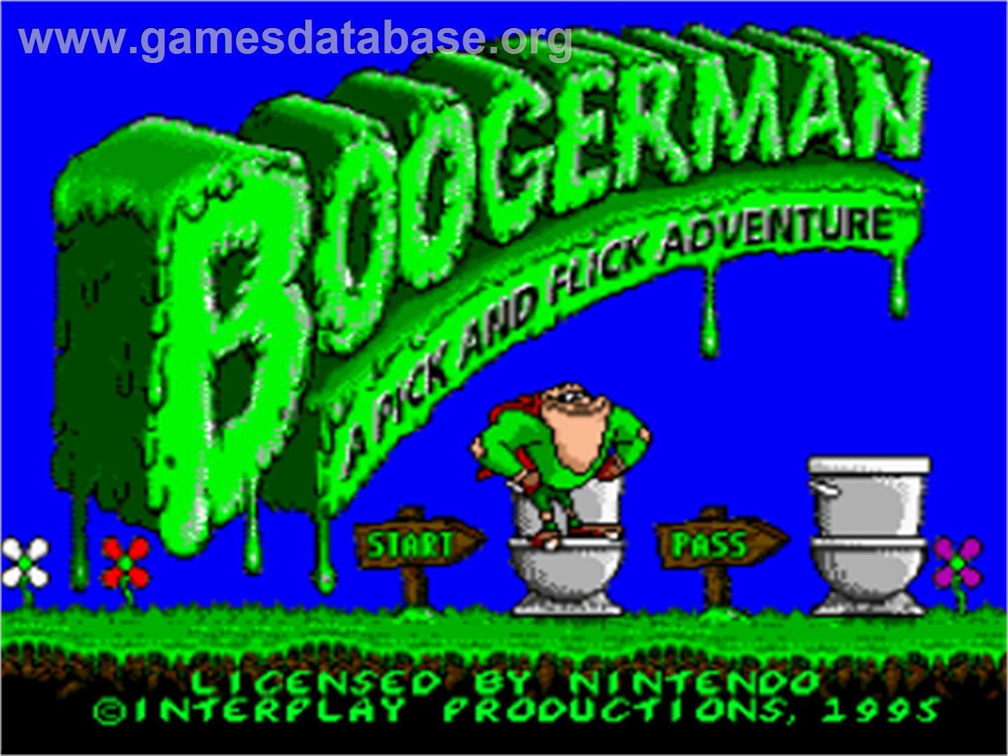 Boogerman: A Pick and Flick Adventure - Nintendo SNES - Artwork - Title Screen