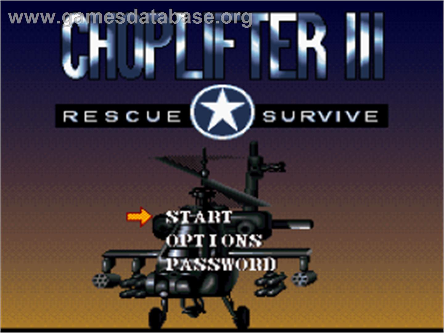 Choplifter III: Rescue Survive - Nintendo SNES - Artwork - Title Screen