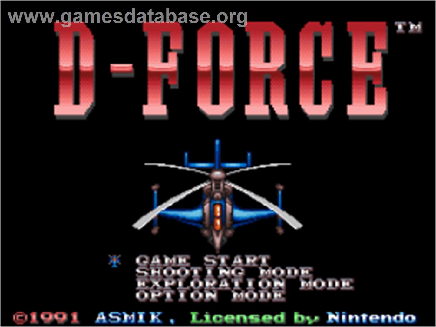 D-Force - Nintendo SNES - Artwork - Title Screen
