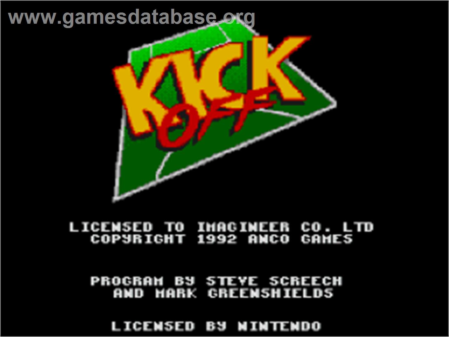 Kick Off - Nintendo SNES - Artwork - Title Screen