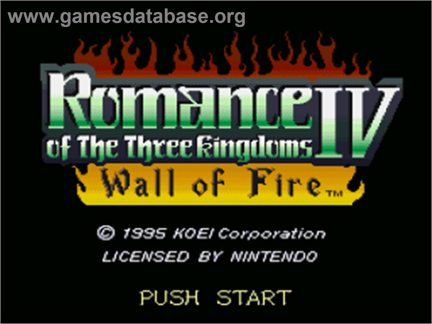 Romance of the Three Kingdoms IV: Wall of Fire - Nintendo SNES - Artwork - Title Screen