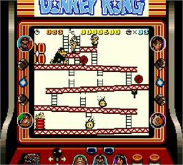 In game image of Donkey Kong on the Nintendo Super Gameboy.