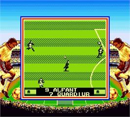 In game image of International Superstar Soccer on the Nintendo Super Gameboy.