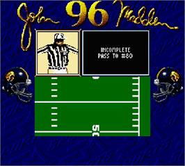 In game image of Madden '96 on the Nintendo Super Gameboy.