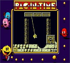 In game image of Pac-in-Time on the Nintendo Super Gameboy.