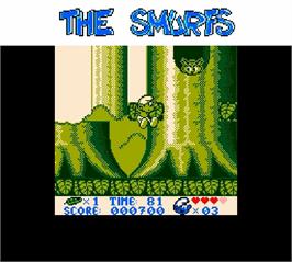 In game image of Smurfs, The on the Nintendo Super Gameboy.