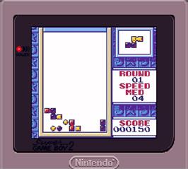 In game image of Tetris 2 on the Nintendo Super Gameboy.