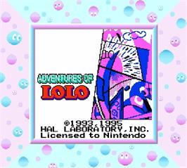 Title screen of Adventures of Lolo on the Nintendo Super Gameboy.
