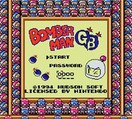 Title screen of Bomberman GB on the Nintendo Super Gameboy.