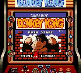 Title screen of Donkey Kong on the Nintendo Super Gameboy.