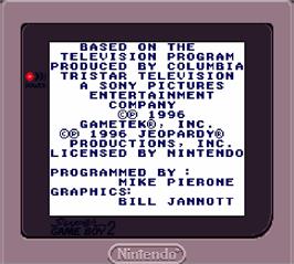 Title screen of Jeopardy! - Teen Tournament on the Nintendo Super Gameboy.